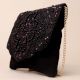 Midnight Blossom Beaded Velvet Clutch with Chain Sling