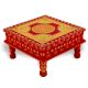 Handicraft Wooden Chourang Pooja Chowki Red and Yellow