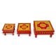 Handicraft Wooden Chourang Pooja Chowki Red and Yellow