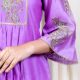 Purple Gathered Kurta Set with Hand Embroidery