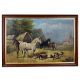Rural Landscape with Horses and Pigs Oil Painting on Hardboard Framed