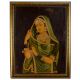 Traditional Indian Woman Portrait in Green Saree Canvas Oil Painting