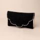 Midnight Allure Beaded Clutch with Rhinestone Trim and Chain Strap
