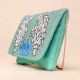 Aqua Haven Hand-Beaded Bird Motif Sling Clutch with Gold Chain Strap