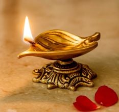Handmade Brass Leaf Shaped Oil Lamp For Diwali Pooja