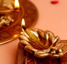Brass Ganpati And Leaf Oil Lamp Diya