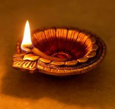 Brass Flower Engraved Diya Oil Lamp