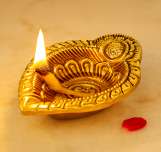 Intricate Leaf Shaped Diwali Decoration Diya