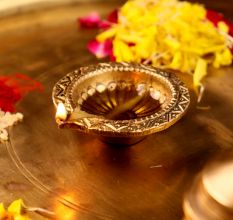 Tribal Design Round Brass Oil Lamp Diya