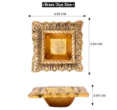 Brass Engraved Square Oil Lamp Diya For Mandir