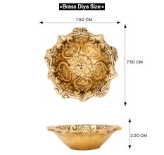 Hindu Brass Oil Lamp Diya Engraved Floral Swastika Diwali Decoration