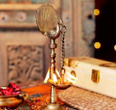 Brass Kuthu Villaku Peacock Hanging Oil Lamp