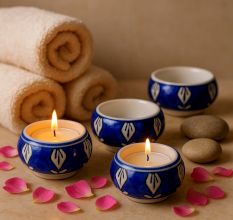 Beautiful Handmade Ceramic Tea Light Holder in Set of 4