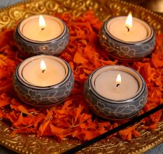 Round Modern Ceramic Tea Light Holder for Decor in Set of 4