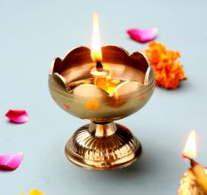Golden Brass Flower Shape Lamp Diya for Diwali Decoration