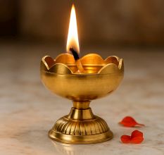 Golden Brass Flower Shape Lamp Diya for Diwali Decoration