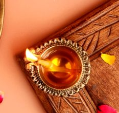 Floral Round Brass Oil Lamp Diya