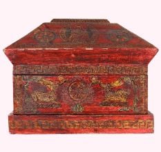 Handmade Red Wooden Box with Buddha & Sacred Symbols |Hand-Painted