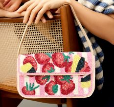 Luxury Colorful Beaded Shoulder Bag – Pink Strawberry Design Handcrafted Evening Purse