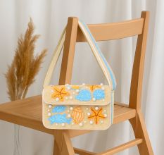 Luxury Colorful Beaded Shoulder Bag with Seashell & Starfish Design