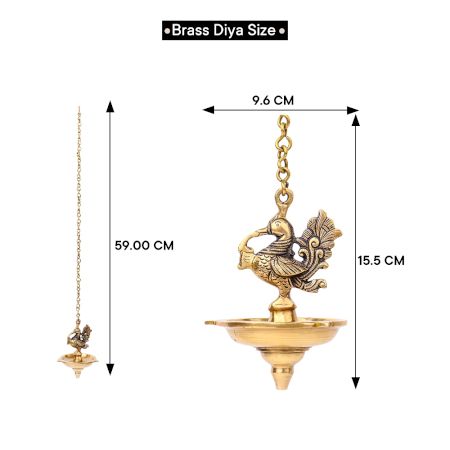 Magnificent Brass peacock With Hanging Lamp Or Diya