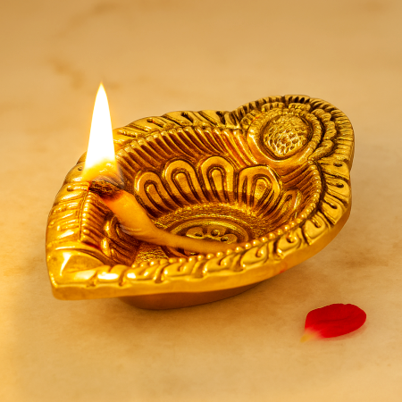 Intricate Leaf Shaped Diwali Decoration Diya