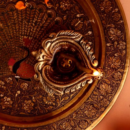 Brass Heart Shaped Oil Lamp Diya For Diwali Festival