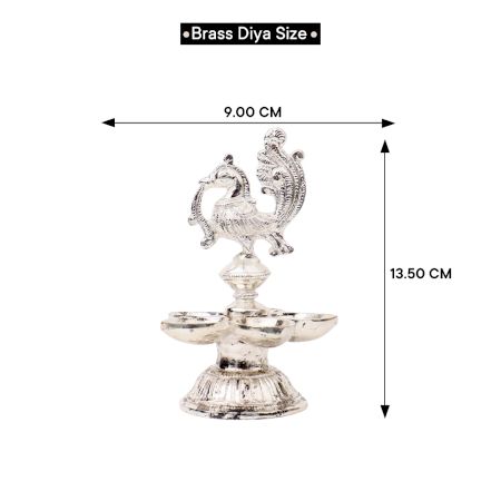 Brass Peacock Figurine Oil Lamp Diya With a Silver Polish For Diwali