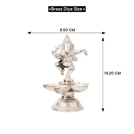 Brass Dancing Ganesha Statue With Five Diyas In Nickel Finish