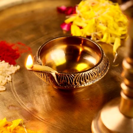 Brass Flower Design Oil Lamp Diwali Decoration Gift