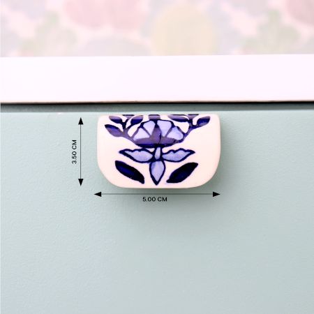 Modern Ceramic Blue Leaf Floral Drawer Handle (Small Size)