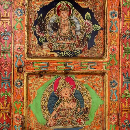 Handmade Wooden Box with Dual Deity Paintings | Antique Hand-Painted Vintage Cabinet