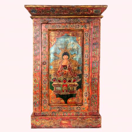 Handmade Wooden Box with Hand-Painted Buddha Motif | Vintage Storage Cabinet
