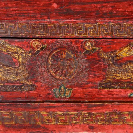 Handmade Red Wooden Box with Buddha & Sacred Symbols |Hand-Painted Storage Chest