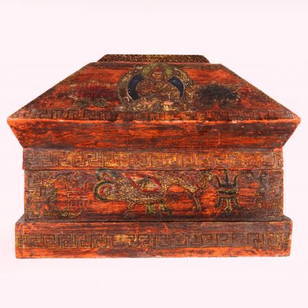 Handmade Wooden Box with Dragon & Buddha Motifs | Hand-Painted Storage Chest