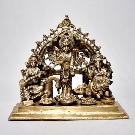 Fine Art Lord Ganesha Lakshmi and Saraswati Brass Figurine