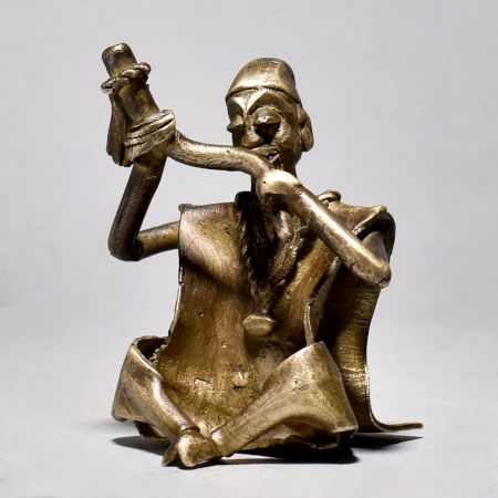 Folk Chinese Art Male Sitting and Smoking Chillum