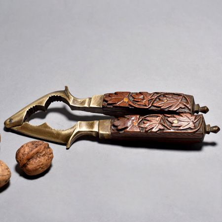 Kashmiri Art Walnut Cracker Brass and Wooden Handle