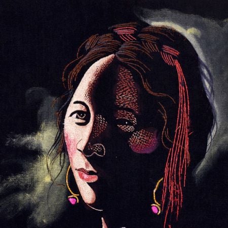 Hand Painted Cloth Artwork of Woman on Hardboard