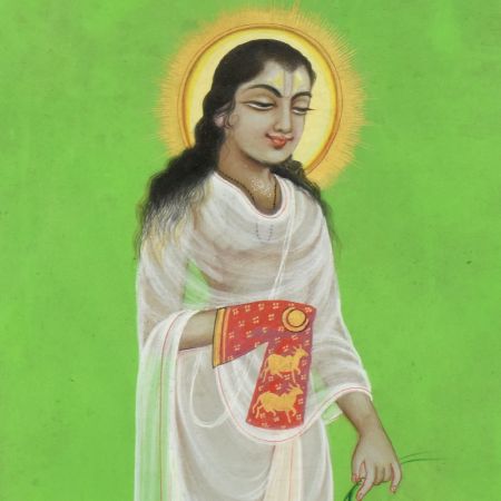 Watercolor Paper Painting of Shrinath Ji with Lotus Flowers