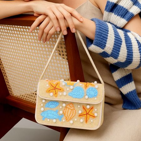 Luxury Colorful Beaded Shoulder Bag with Seashell & Starfish Design