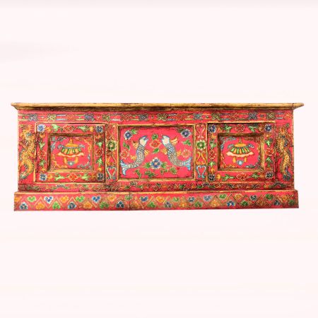 Handmade Wooden Painted Storage Box with Fish Motifs and Floral Artwork