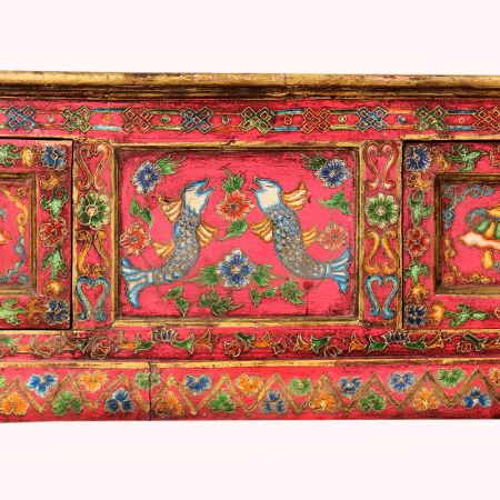 Handmade Wooden Painted Storage Box with Fish Motifs and Floral Artwork