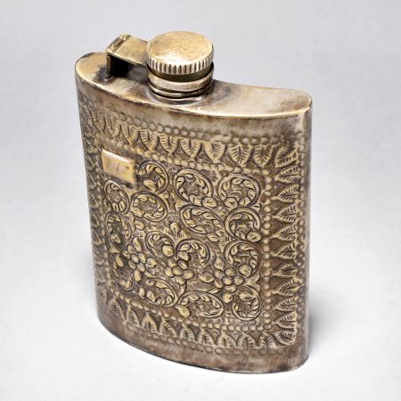 Vintage Carved Brass Wine Bottle Decorative Piece