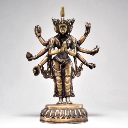 Standing 8 Armed Brass Lord Avalokiteshvara Statue