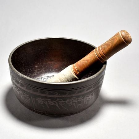 Ganesha Carved Tibetan Singing Om Bowl with Wooden Striker