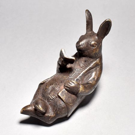 Brass Reading Rabbit Figurine