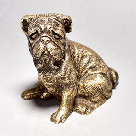 Brass Pug Dog Sitting Sculpture