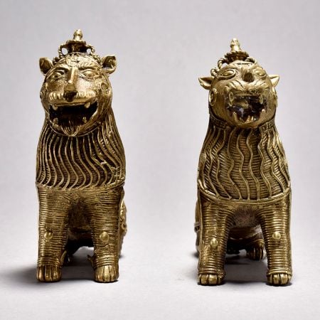 Sitting Tribal Lion Pair with Jali Design
