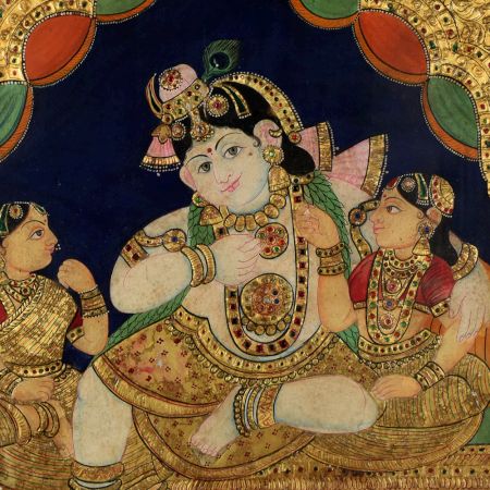 Lord Krishna Tanjore Painting with Rich Gold Embellishments